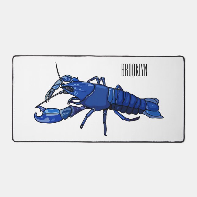 Blue marron crayfish cartoon illustration desk mat (Front)