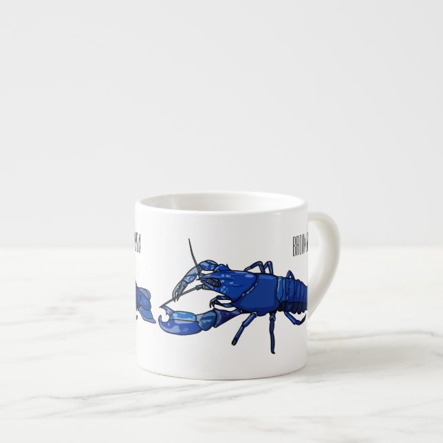 Blue marron crayfish cartoon illustration espresso cup (Front Right)
