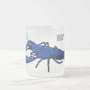 Blue marron crayfish cartoon illustration frosted glass coffee mug