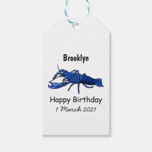 Blue marron crayfish cartoon illustration gift tags
