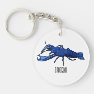 Blue marron crayfish cartoon illustration key ring
