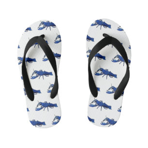 Blue marron crayfish cartoon illustration kid's flip flops