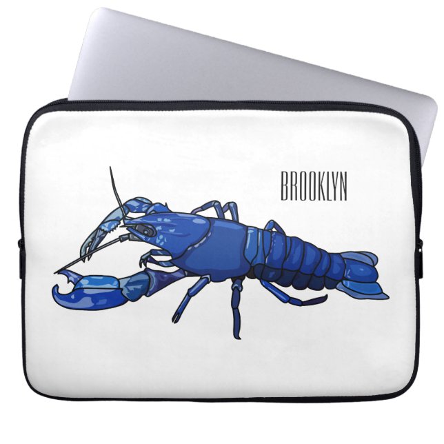 Blue marron crayfish cartoon illustration laptop sleeve (Front)