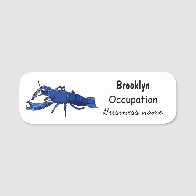 Blue marron crayfish cartoon illustration name tag (Front)