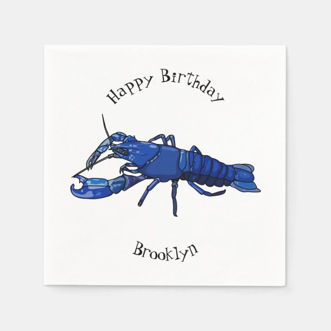 Blue marron crayfish cartoon illustration napkin (Front)