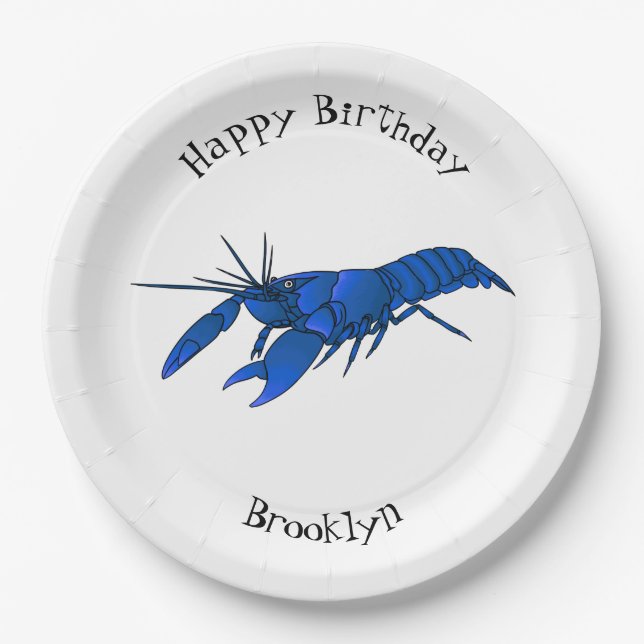 Blue marron crayfish cartoon illustration  paper plate (Front)