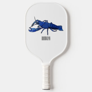 Blue marron crayfish cartoon illustration pickleball paddle