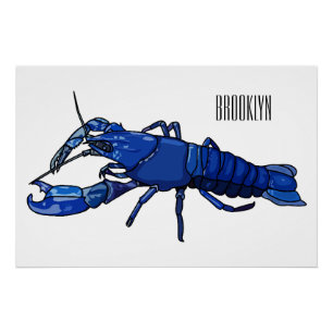 Blue marron crayfish cartoon illustration poster
