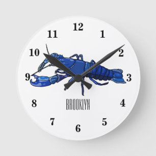 Blue marron crayfish cartoon illustration round clock