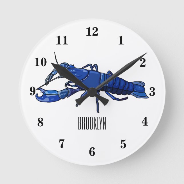 Blue marron crayfish cartoon illustration round clock (Front)