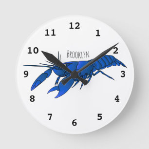 Blue marron crayfish cartoon illustration round clock