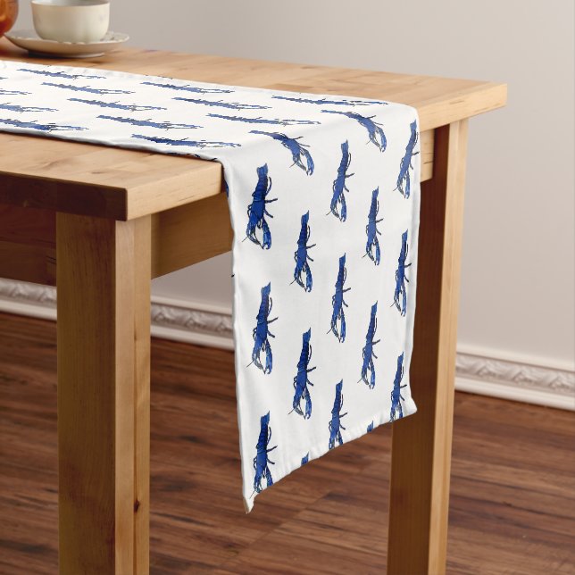 Blue marron crayfish cartoon illustration short table runner (In Situ)