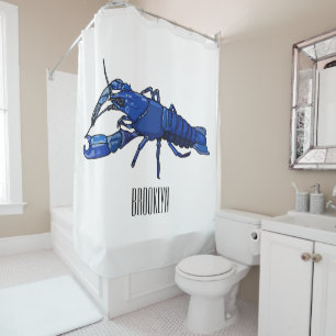 Blue marron crayfish cartoon illustration shower curtain