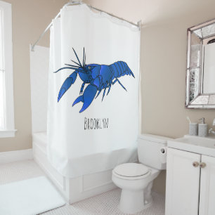 Blue marron crayfish cartoon illustration  shower curtain
