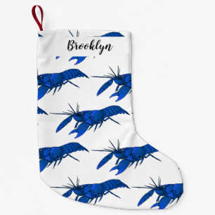 Blue marron crayfish cartoon illustration small christmas stocking