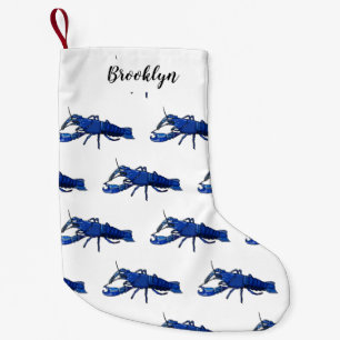 Blue marron crayfish cartoon illustration small christmas stocking