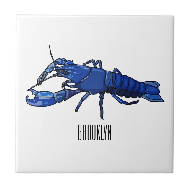 Blue marron crayfish cartoon illustration tile (Front)