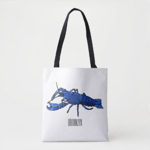 Blue marron crayfish cartoon illustration tote bag