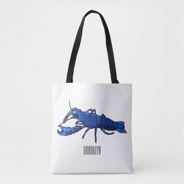 Blue marron crayfish cartoon illustration tote bag (Front)