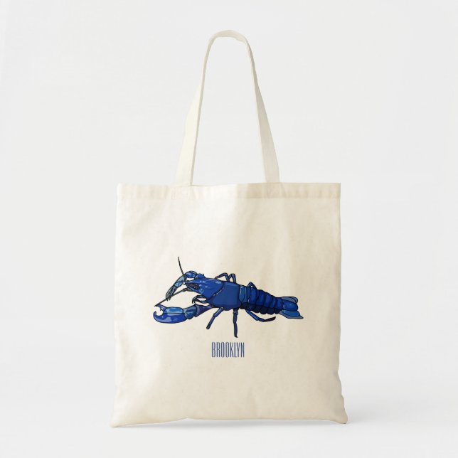 Blue marron crayfish cartoon illustration tote bag (Front)
