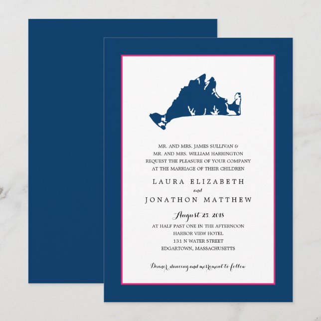 Blue Marthas Vineyard Map | Wedding Invitation (Front/Back)