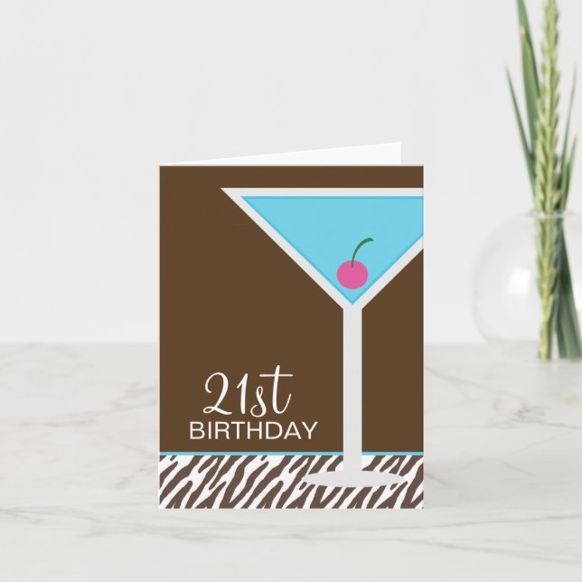 Blue Martini and Zebra Pattern Card (Front)