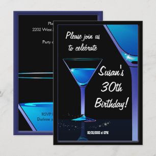 Blue Martini Cocktail Birthday Party Invitation