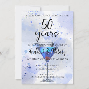 Blue martini cocktail on white invitation