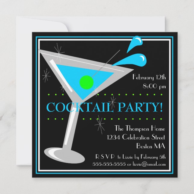 Blue Martini Cocktail Party Invitation (Front)