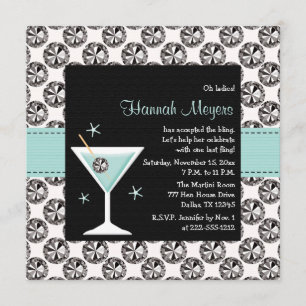 Blue Martini Diamond Bachelorette Party Invitation