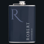 Blue Masculine Monogram Groomsmen Gift Hip Flask<br><div class="desc">This simple custom groomsmen flask features personalised groomsman's name,  monogram,  and wedding date. You can easily change the background and fonts colours to match your event if you like.</div>