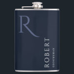 Blue Masculine Monogram Groomsmen Gift Hip Flask<br><div class="desc">This simple custom groomsmen flask features personalised groomsman's name,  monogram,  and wedding date. You can easily change the background and fonts colours to match your event if you like.</div>