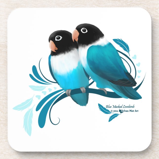 Blue Masked Lovebirds Coaster (Front)