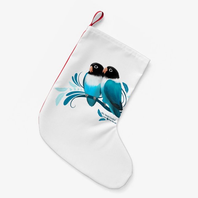 Blue Masked Lovebirds Small Christmas Stocking (Front (Hanging))