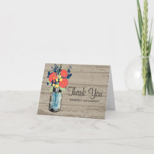 Blue Mason Jar and Gerber Daisies Thank You Card