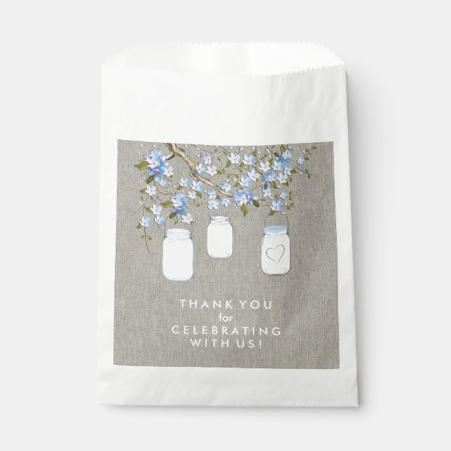 Blue Mason Jar Baby Shower Favour Bags (Front)