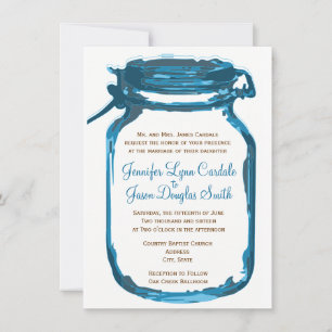Blue Mason Jar Country Rustic Wedding Invitations