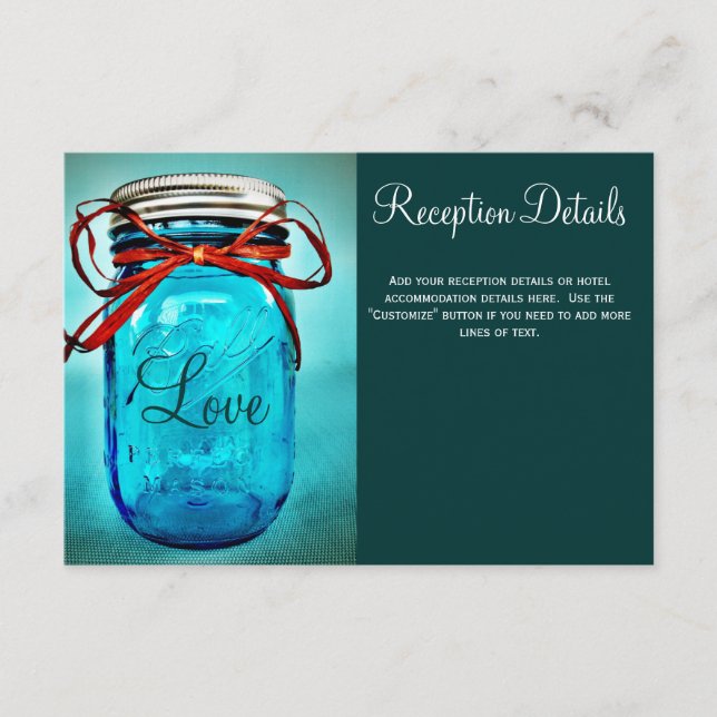 Blue Mason Jar Country Wedding Reception Cards (Front)