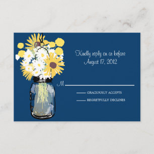 Blue Mason Jar Daisies Sunflowers Billy Balls RSVP Card