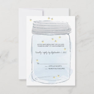 Blue Mason Jar & Fireflies Wedding RSVP Card