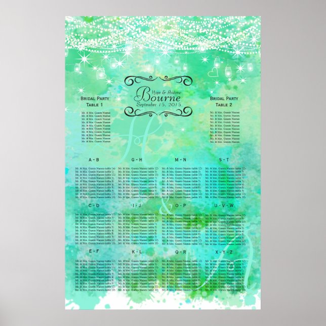 Blue Mason Jar Under the Stars SeatingChart Poster (Front)