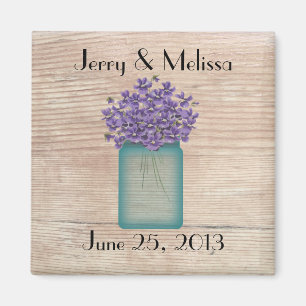 Blue Mason Jar Violets Wedding Favour Magnet