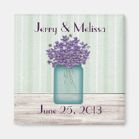 Blue Mason Jar Violets Wedding Favour Magnet