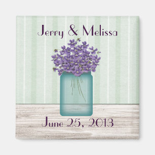 Blue Mason Jar Violets Wedding Favour Magnet