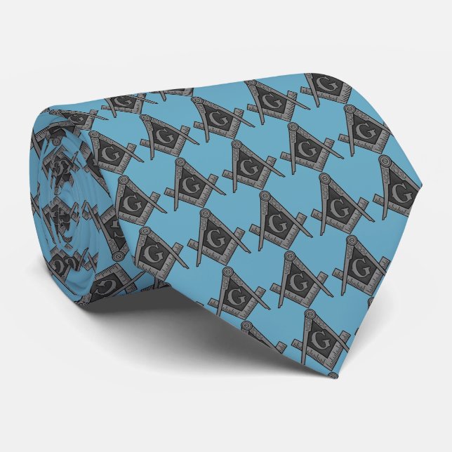 Blue Masonic Masonry Freemason Pattern Tie (Rolled)