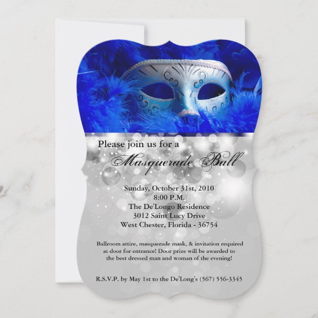 Blue Masquerade Ball Mask Costume Halloween Part Invitation (Front)