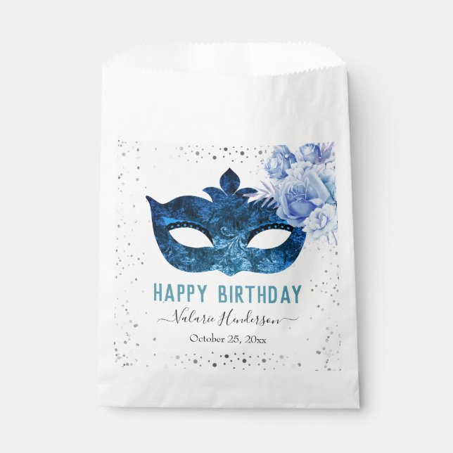Blue Masquerade Birthday Party Favour Bags (Front)