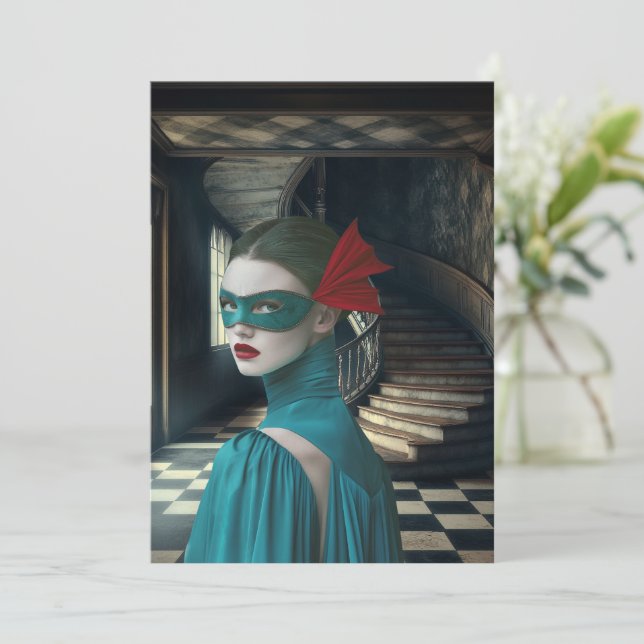 Blue Masquerade Digital Art Greeting Card (Standing Front)