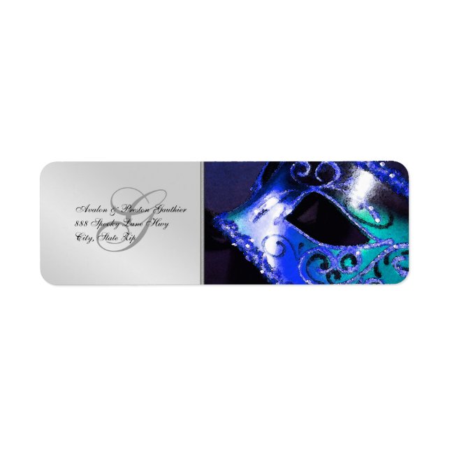 Blue Masquerade Halloween Address Labels (Front)