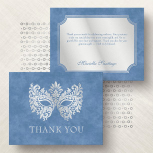 Blue Masquerade Mask Elegant Quinceanera Thank You Card